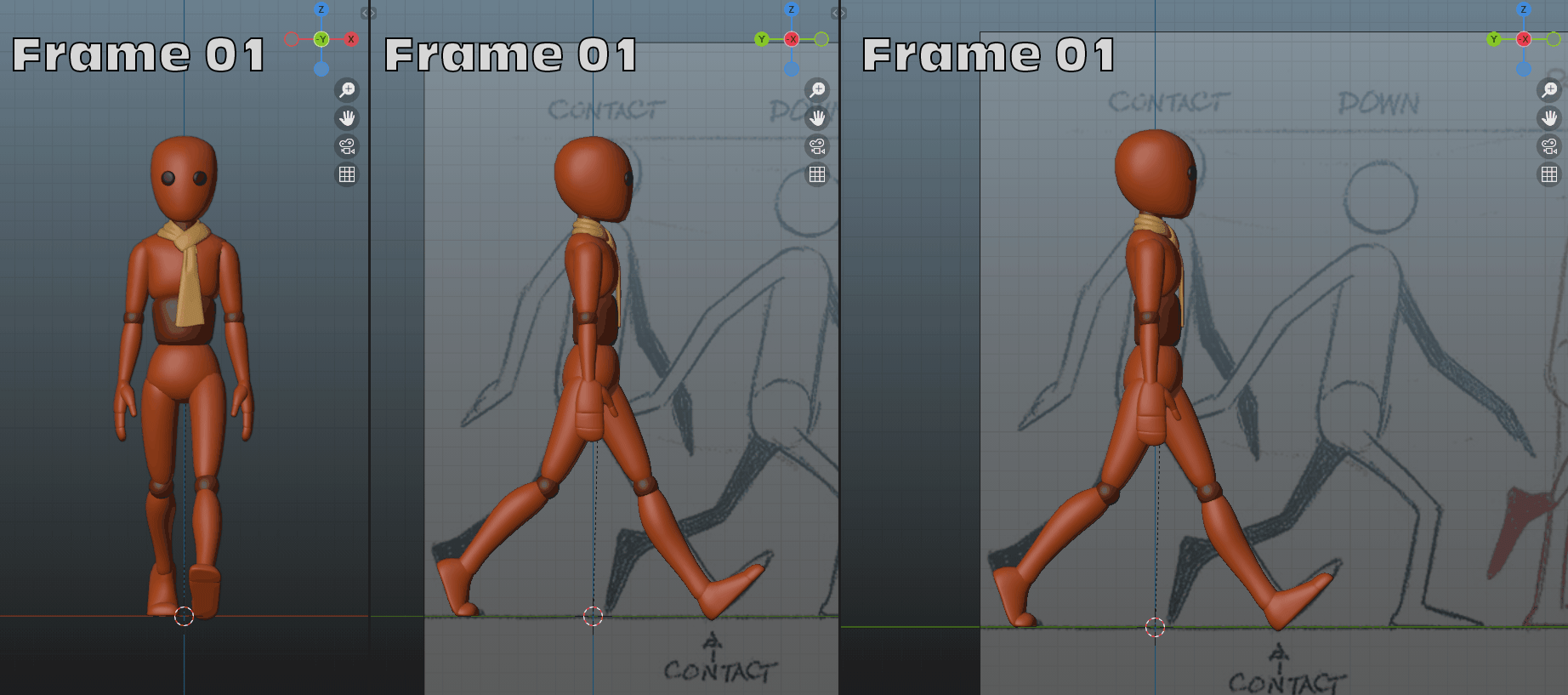 Key poses for the first half of our walk cycle.