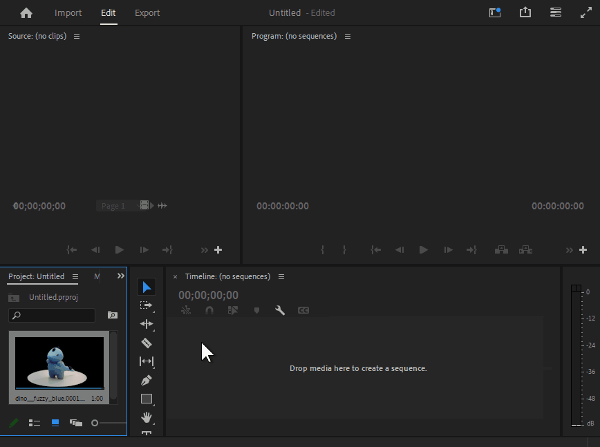 Moving an image sequence to the timeline, in Adobe Premier