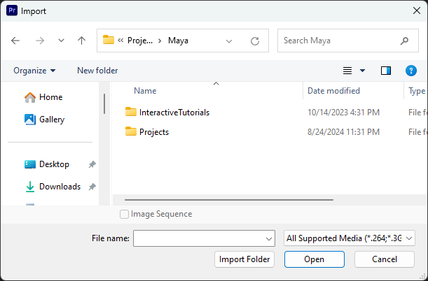 Importing an image sequence in Adobe Premier