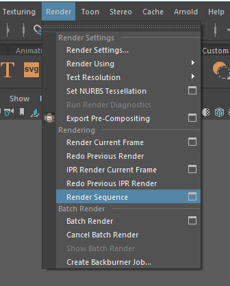 Selecting the render sequence option from the menu