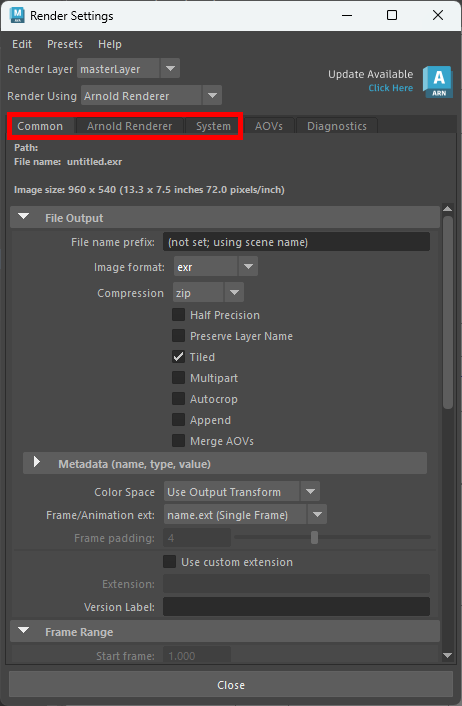 Primary tabs in Render Settings