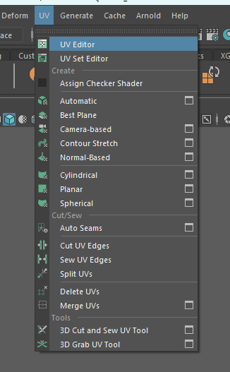 Selecting edit uvs from the UV menu