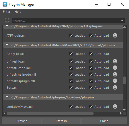 Enabling Bifrost through the plugin manager window.